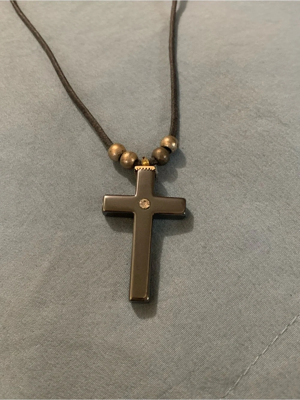 Black Cross Pendant Necklace with Metallic Beads